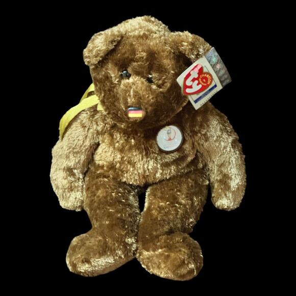 Ty Beanie Babies Champion Bear FIFA 2002 German Football World Cup Nose Flag - Picture 1 of 9